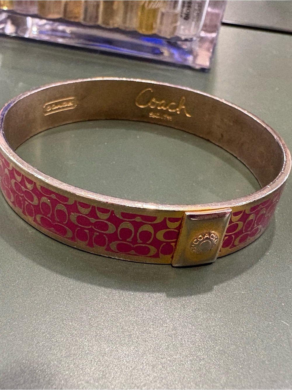 Coach Pink and Gold Signature Enamel Bangle Bracelet